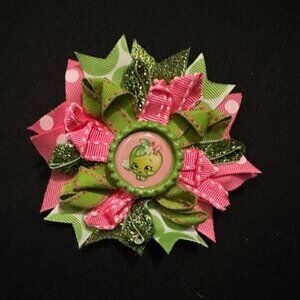 Pink & Green "Shopkins" 4 1/2" Loopy Twist / Spray Bow  7228  Handmade NWT Bouti